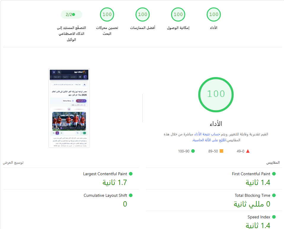 PageSpeed — 100/100 أداء وSEO